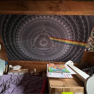 Sunshine Joy Pink Floyd Dark Side of the Moon Prism Wall Tapestry, 92” x 58”